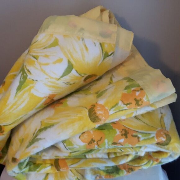 VTG Thermal blanket Satin nylon binding Bold Floral Yellow Country Shabby Chic - Picture 7 of 11